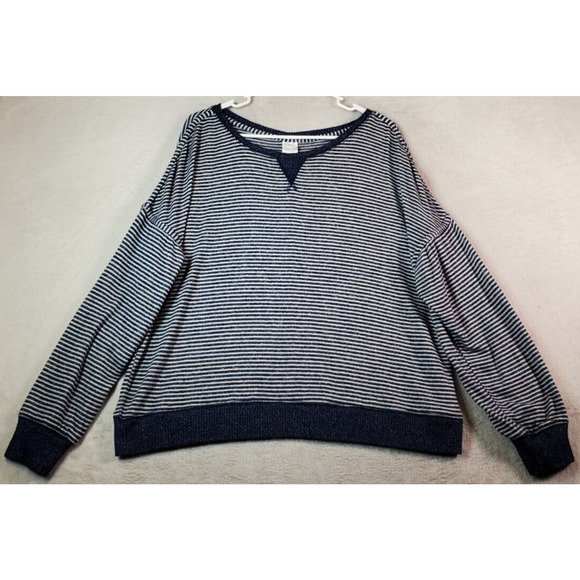 Stars Above Oversized Shirt Top Womens Large Blue Striped Knit Rayon Long Sleeve - Picture 1 of 8